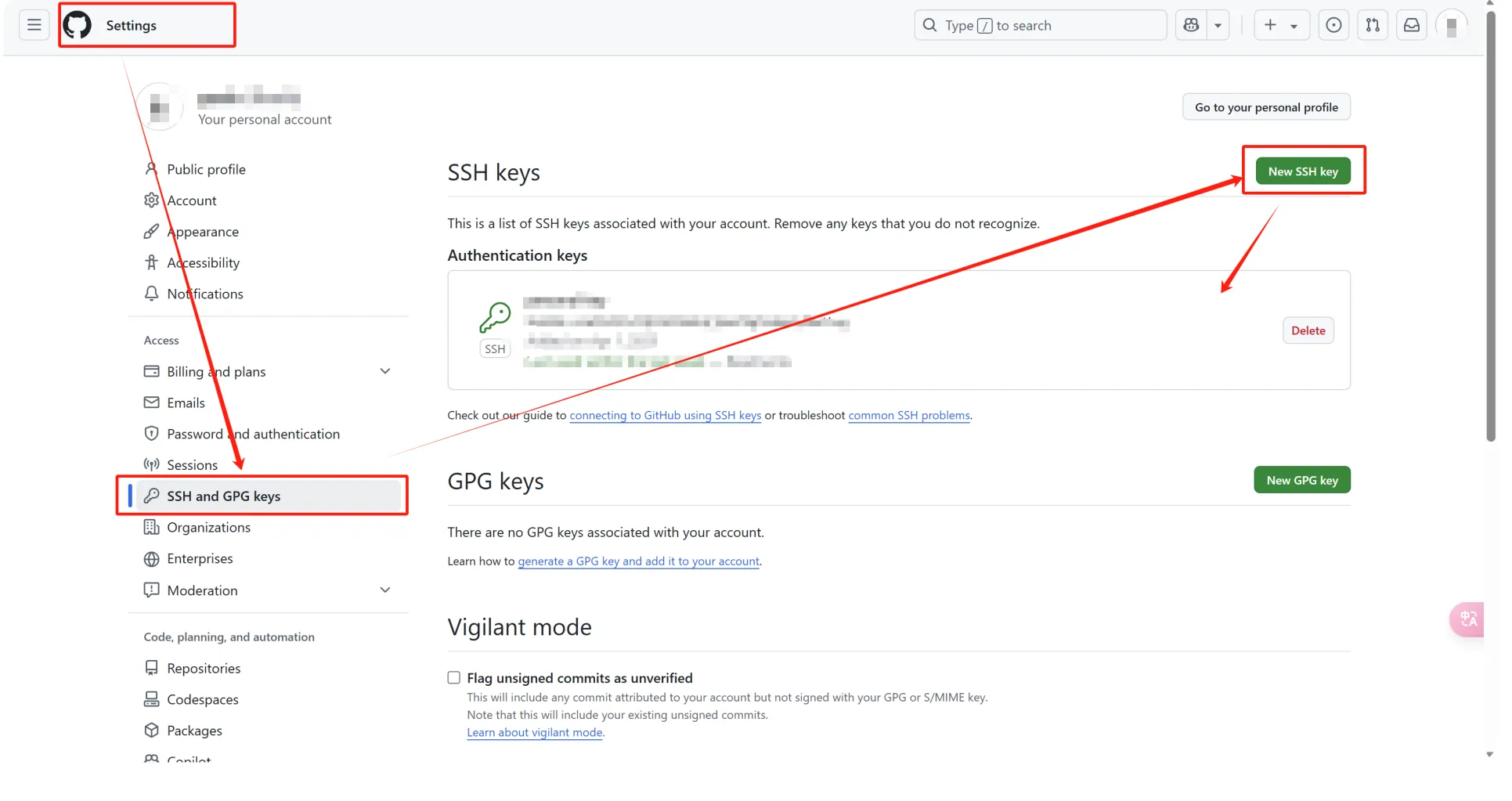 configure sshkey in github